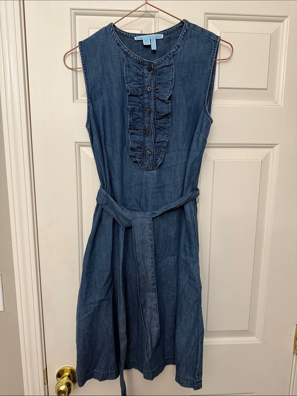 Draper James Sleeveless Denim Ruffle Front Dress - Blue